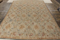 Rug & Kilim’s French Aubusson Style Flat Weave, Beige/Brown, Floral Pattern