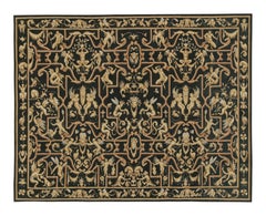 Rug & Kilim’s Tudor Style Flatweave in Black with Gold Pictorial Patterns