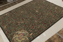 Rug & Kilim’s Tudor Style Kilim in Green and Red Florals with Beige Pictorials