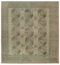 Vintage Ersari Rug in Beige-Brown and Teal Geometric Patterns, from Rug & Kilim