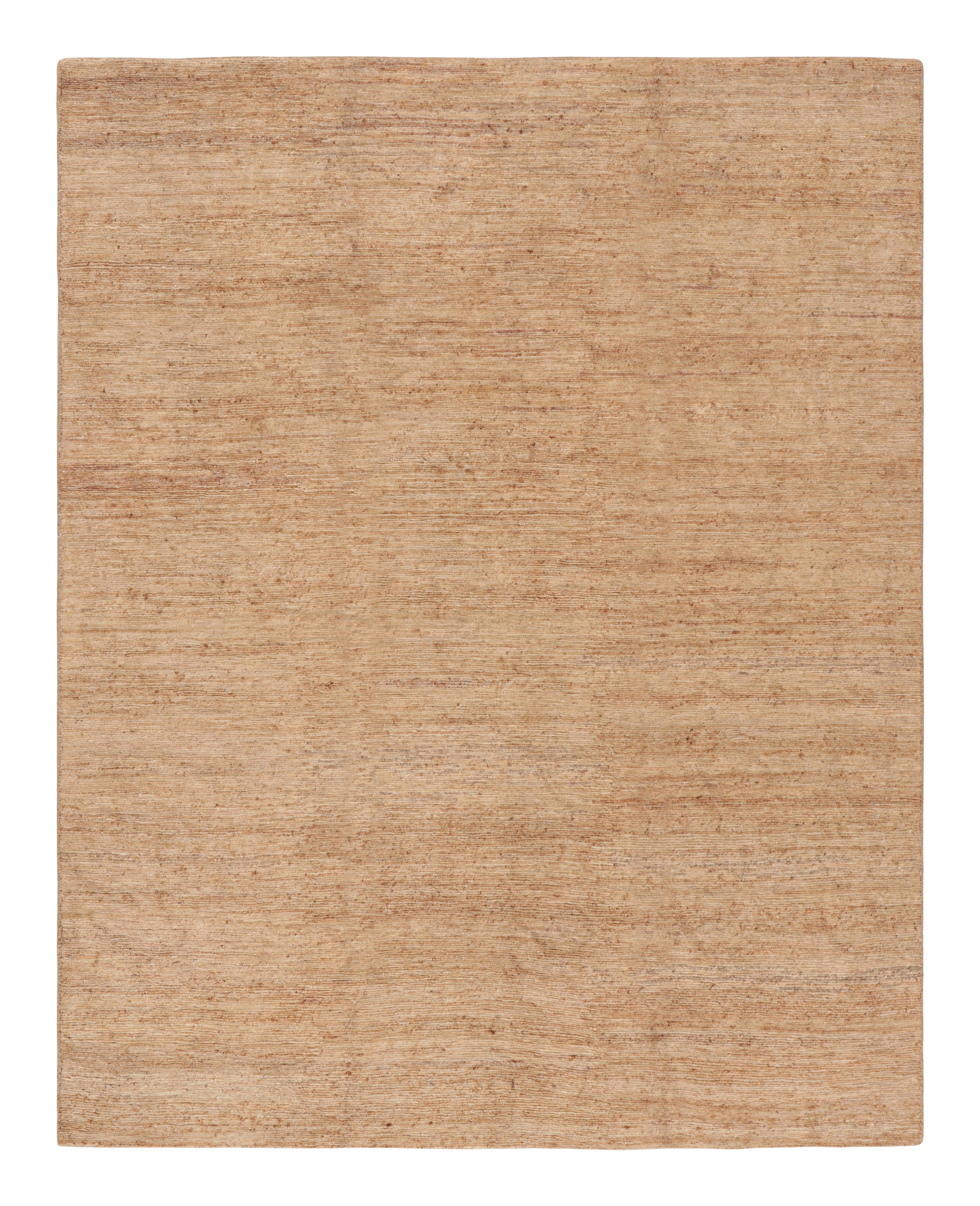 Rug & Kilim’s Textural Rug, Jute with Monochromatic Beige-Brown Striae For Sale