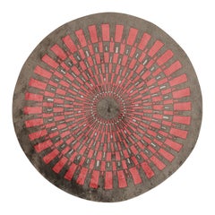 Rug & Kilim’s French Style Art Deco Circle Rug In Red And Gray Geometric Pattern