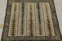 Antique Hooked Square Rug in Beige with Floral Medallion, from Rug & Kilim