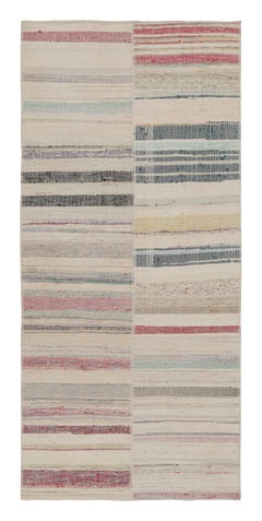 Rug & Kilim's Modern Patchwork Kilim Runner in Gray Multi-Color Stripe Pattern (Tapis & Kilim's Modern Patchwork Kilim Runner in Gray Multi-Color Stripe Pattern)