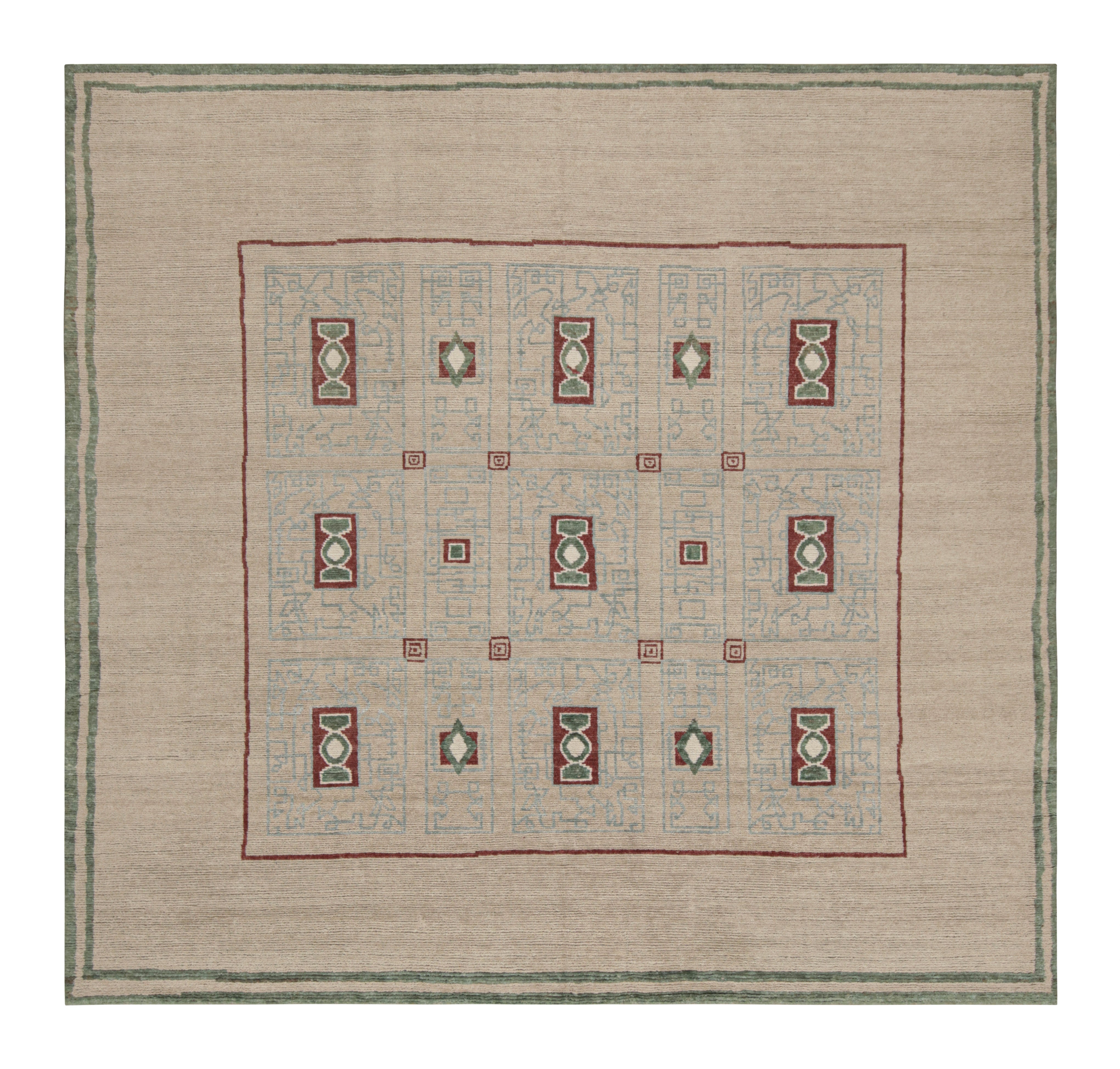 Rug & Kilim’s Art Deco Style Rug in Beige and Green Geometric Pattern