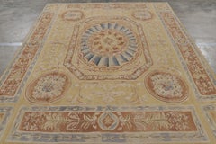 Rug & Kilim's Aubusson Style Rug in Gold & Beige with Floral Medallion