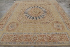 Rug & Kilim's Aubusson Style Rug in Gold & Beige with Floral Medallion