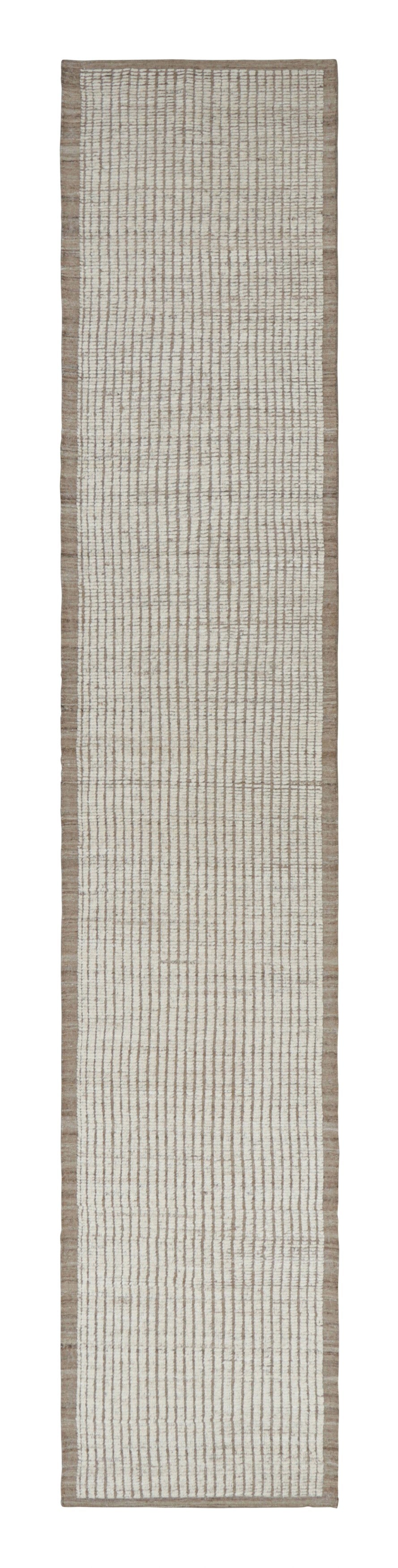 Rug & Kilim’s Extra-Long Runner, Solid Rug in White and Beige Textural Stripes