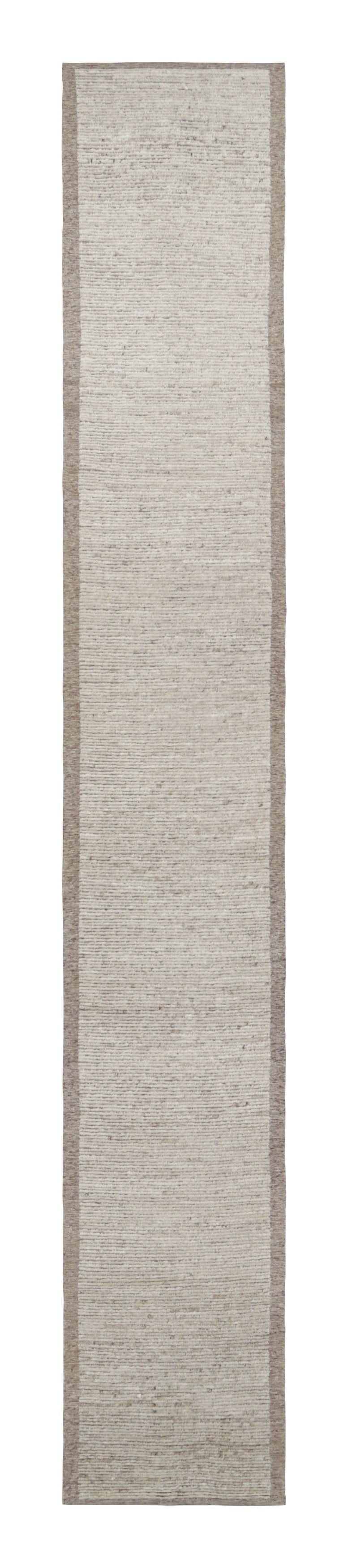 Rug & Kilim’s Extra-Long Solid Runner Rug in White with Textural Stripes