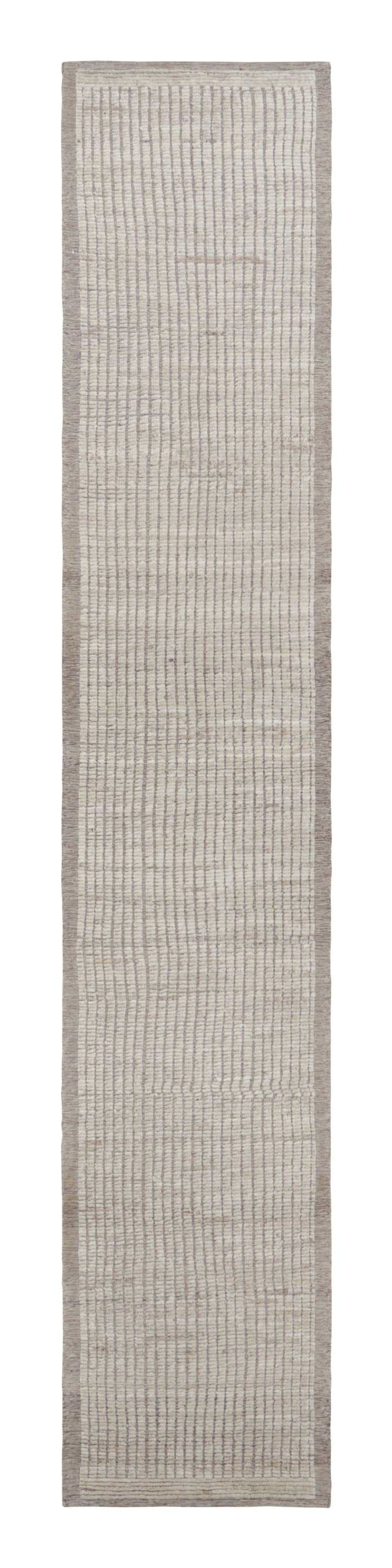 Rug & Kilim’s Extra-Long Kilim Runner Rug with White Textural Stripes and Striae