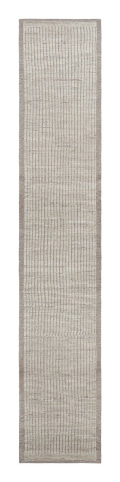 Rug & Kilim’s Extra-Long Kilim Runner Rug with White Textural Stripes and Striae