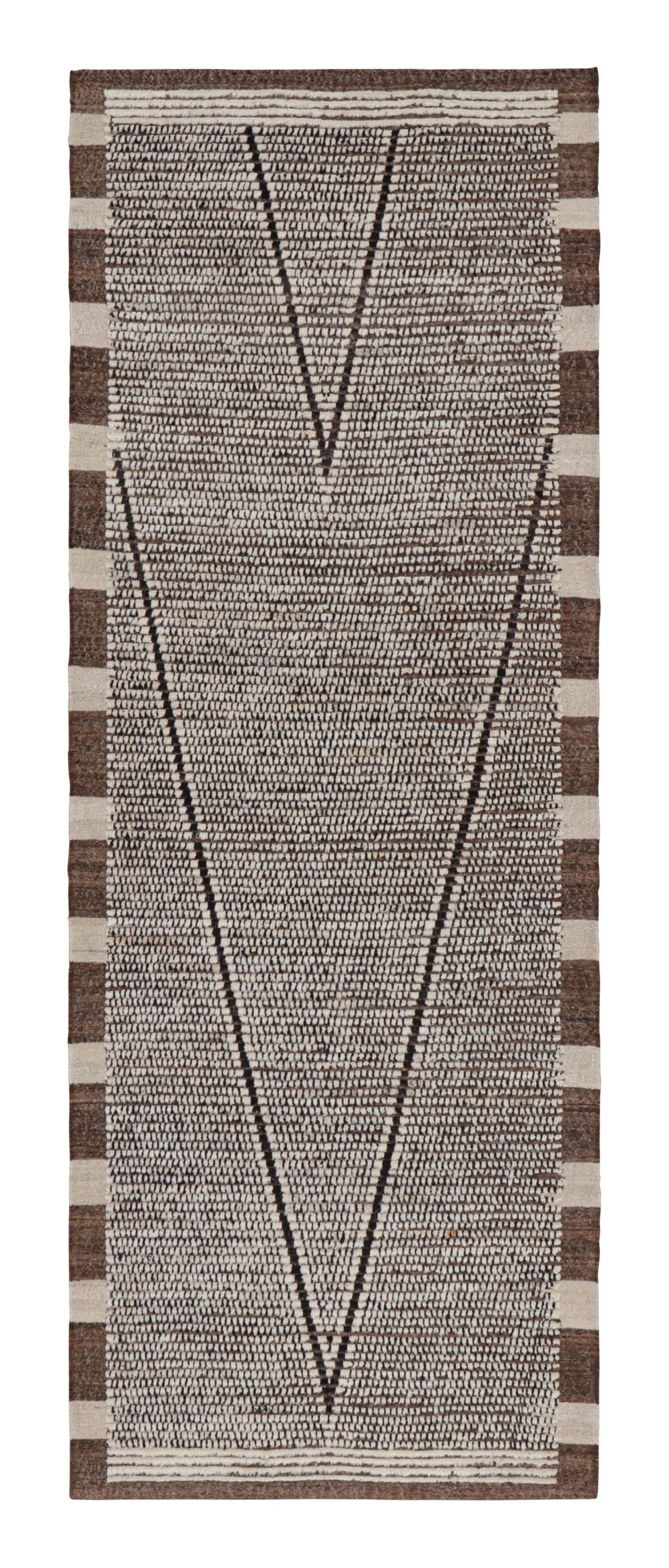 Rug & Kilim’s Extra-Long Runner Rug in Beige-Brown with Stripes and Striae For Sale