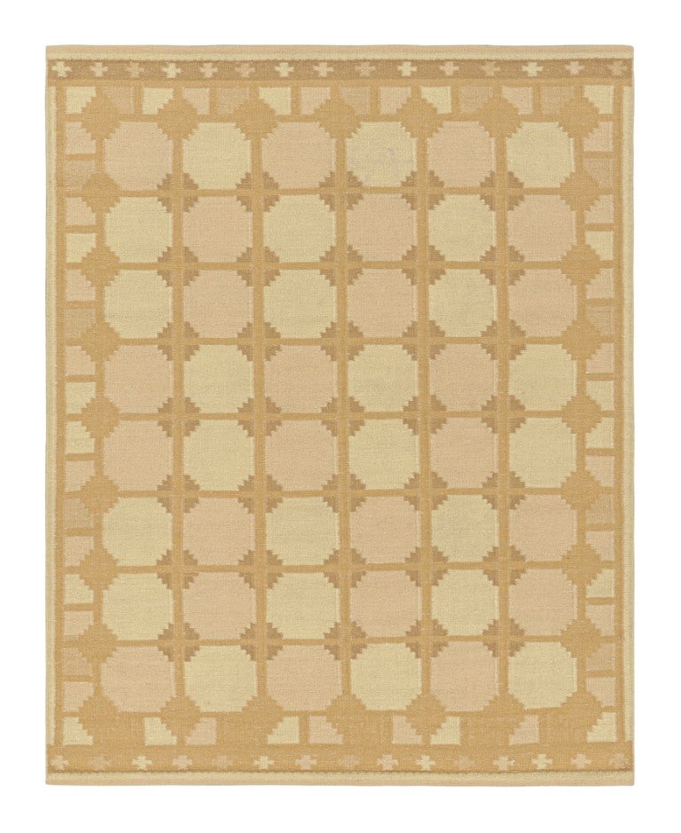 Tapis de style scandinave à motif géométrique pêche et beige-brun de Rug & Kilim