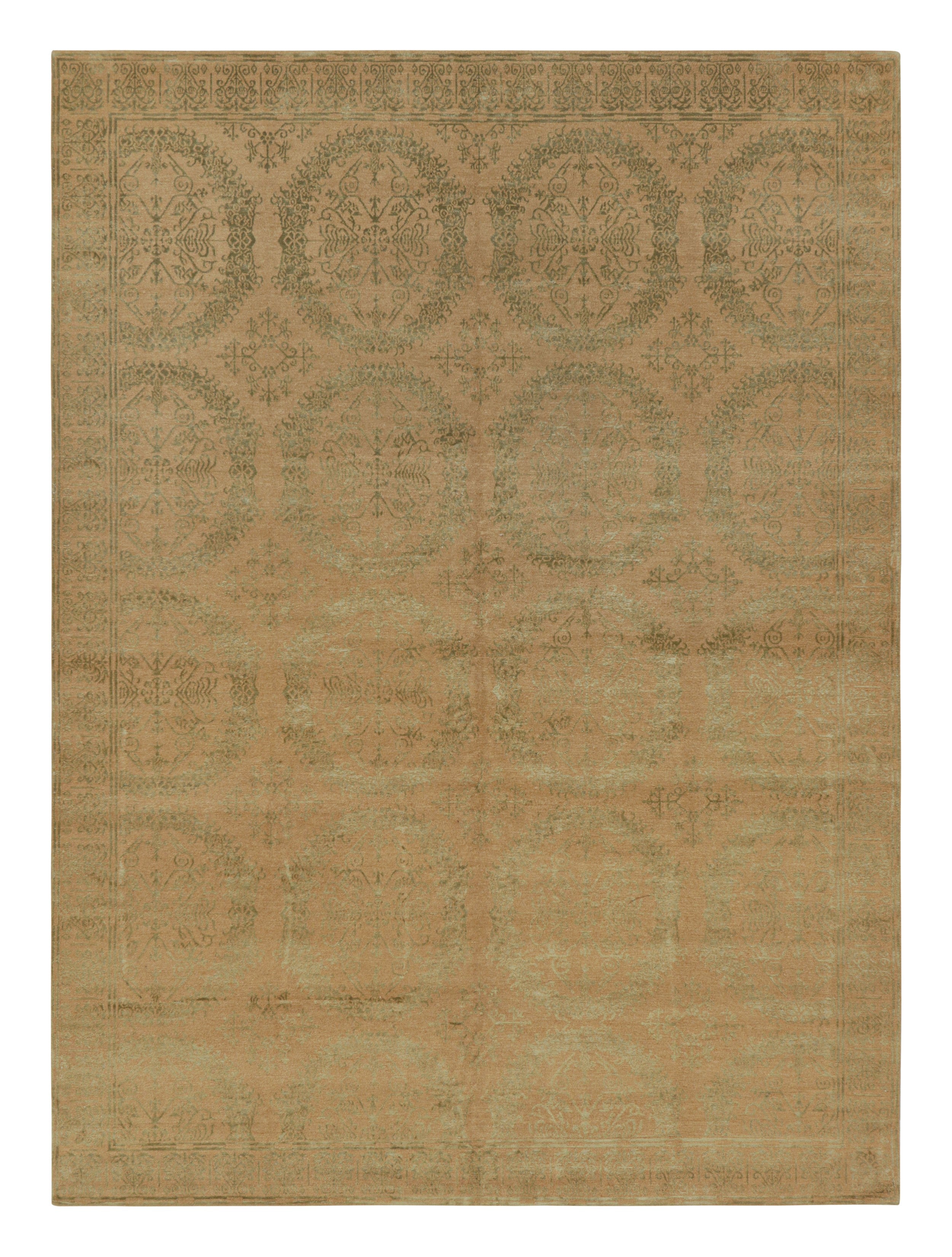 Rug & Kilim’s European Rug In Gold With Floral Medallions “Catana”