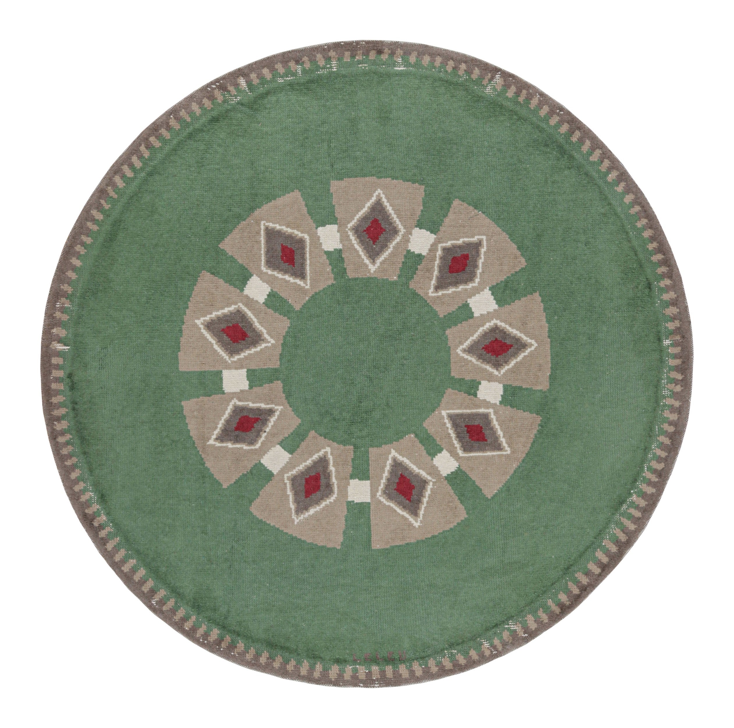 Signed Leleu Vintage French Art Deco Circle Rug with Medallion - Rug & Kilim