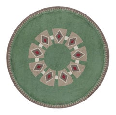Signed Leleu Vintage French Art Deco Circle Rug with Medallion - Rug & Kilim