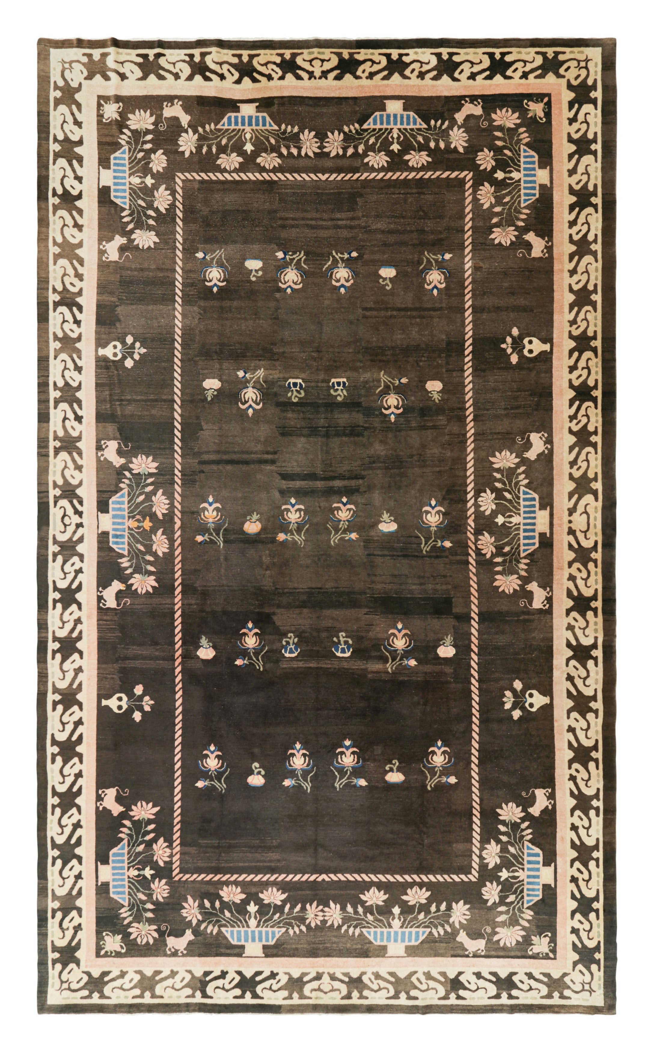 Oversized Antique Samarkand Rug in Brown with Floral Patterns - Rug and Kilim For Sale