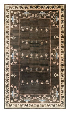 Oversized Antique Samarkand Rug in Brown with Floral Patterns - Rug and Kilim