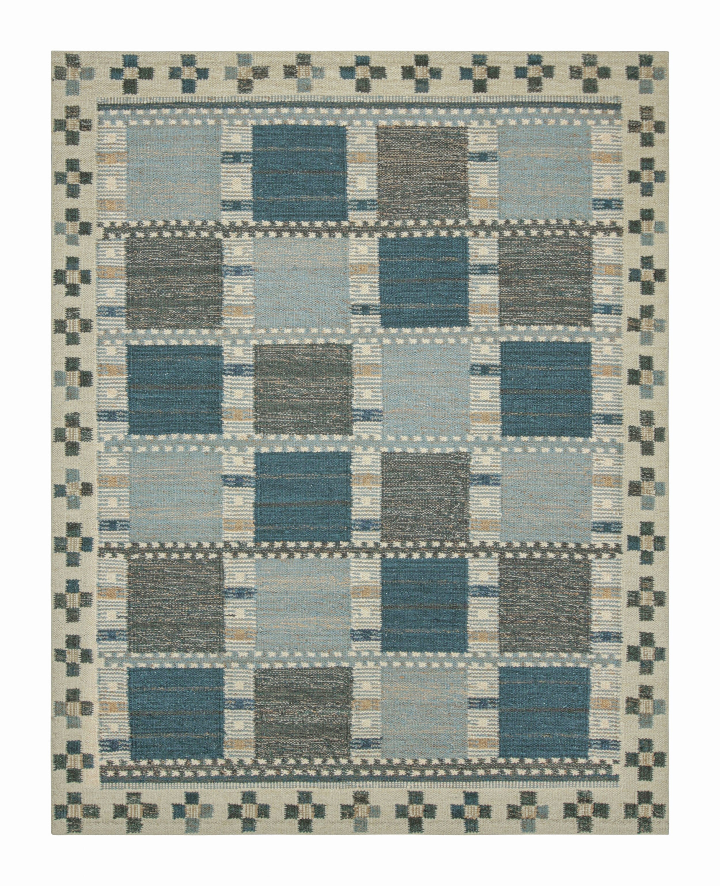 Rug & Kilim’s Scandinavian Style Rug with Gray and Blue Geometric Patterns