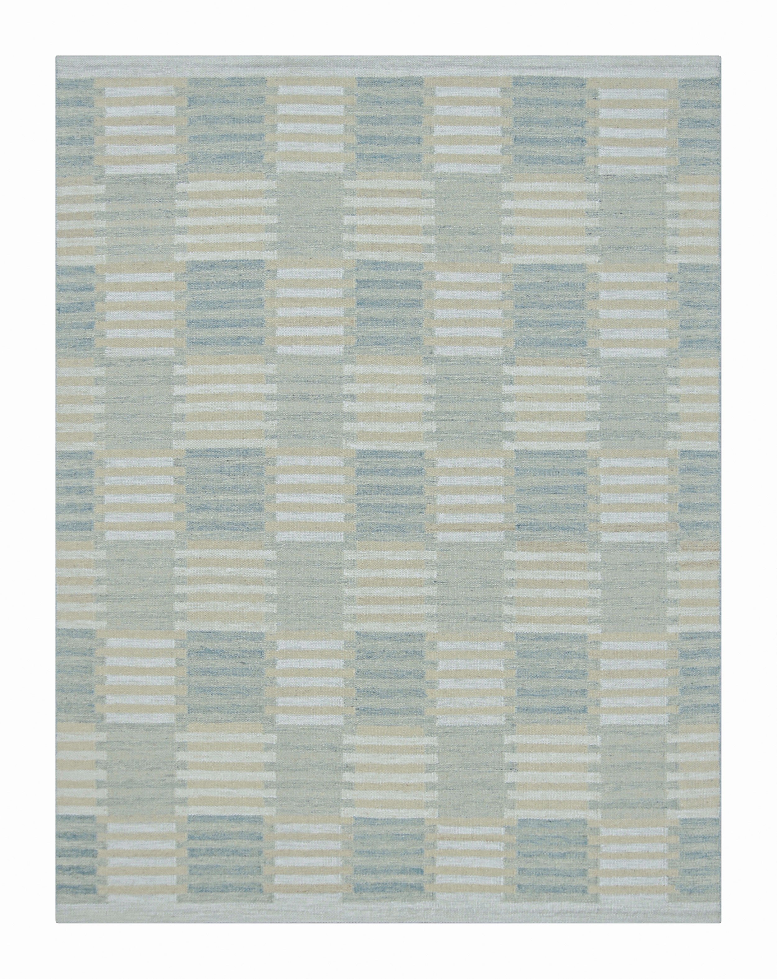Rug & Kilim’s Scandinavian Style Rug with Blue and Cream White Geometric Pattern For Sale