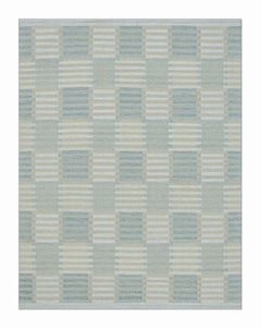 Rug & Kilim’s Scandinavian Style Rug with Blue and Cream White Geometric Pattern