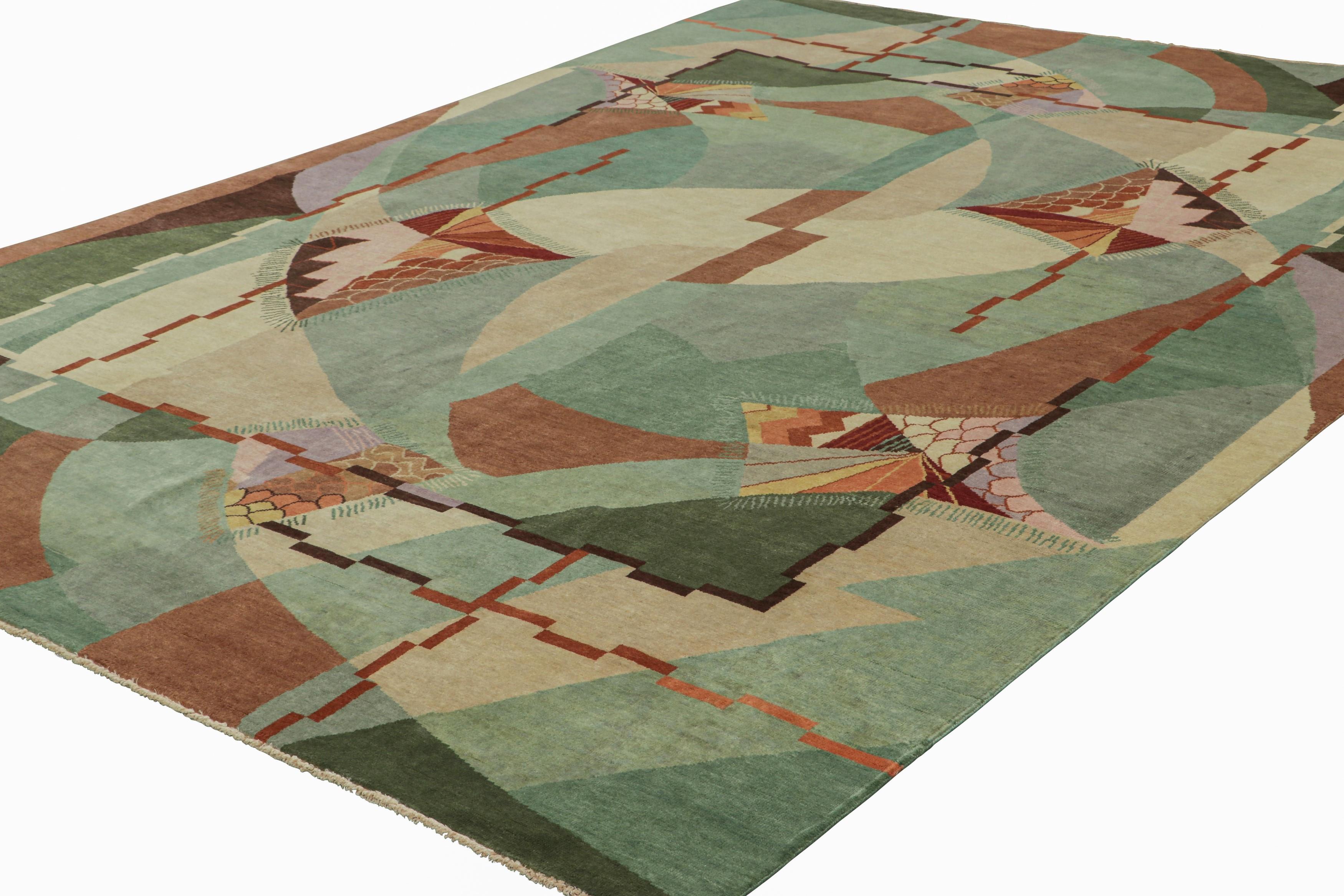 Indiano Rug & Kilim: tappeto cinese in stile Art Deco con audaci motivi geometrici policromi in vendita