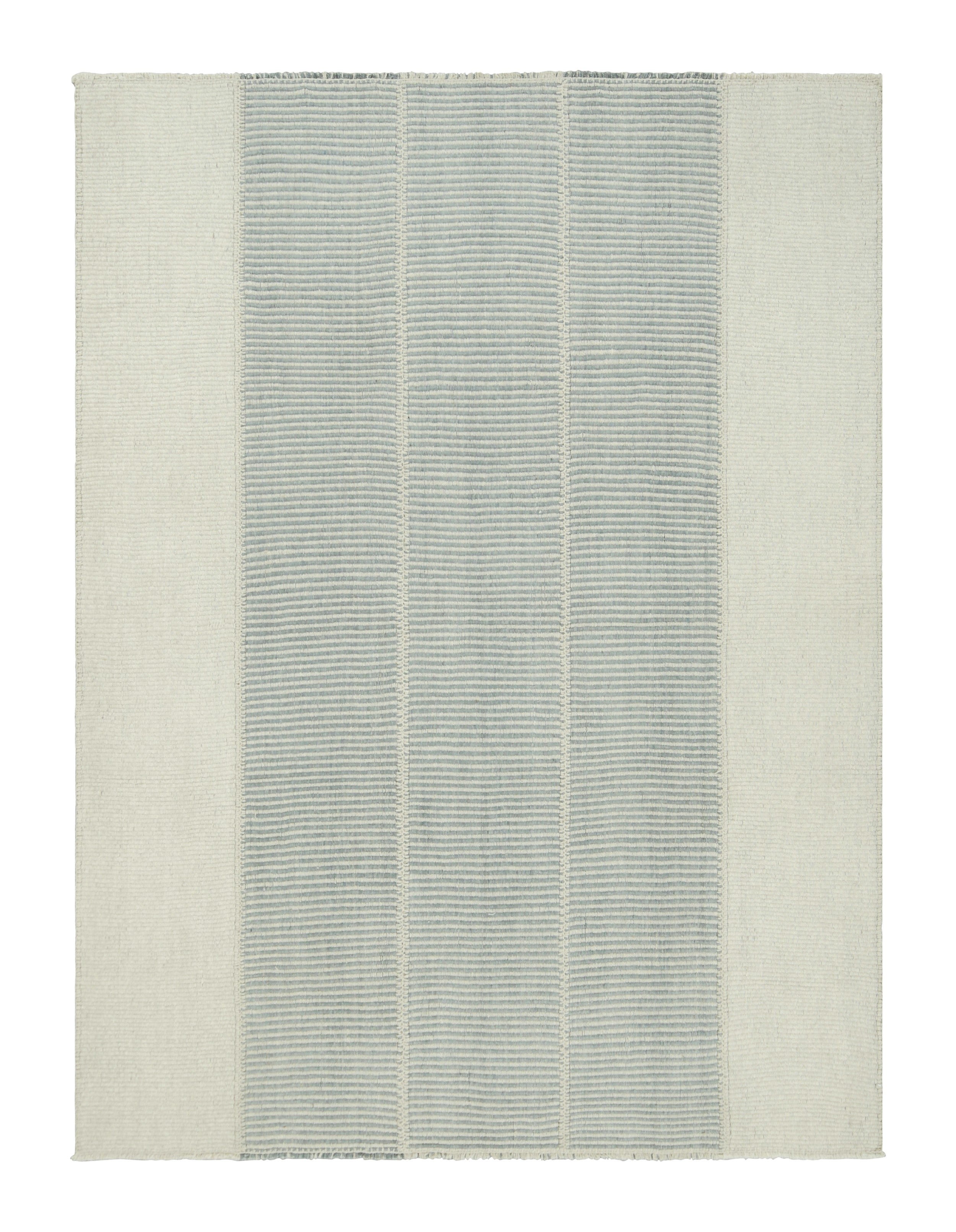 Rug & Kilim’s Contemporary Kilim with Textural Stripes in Beige, Cream and Blue