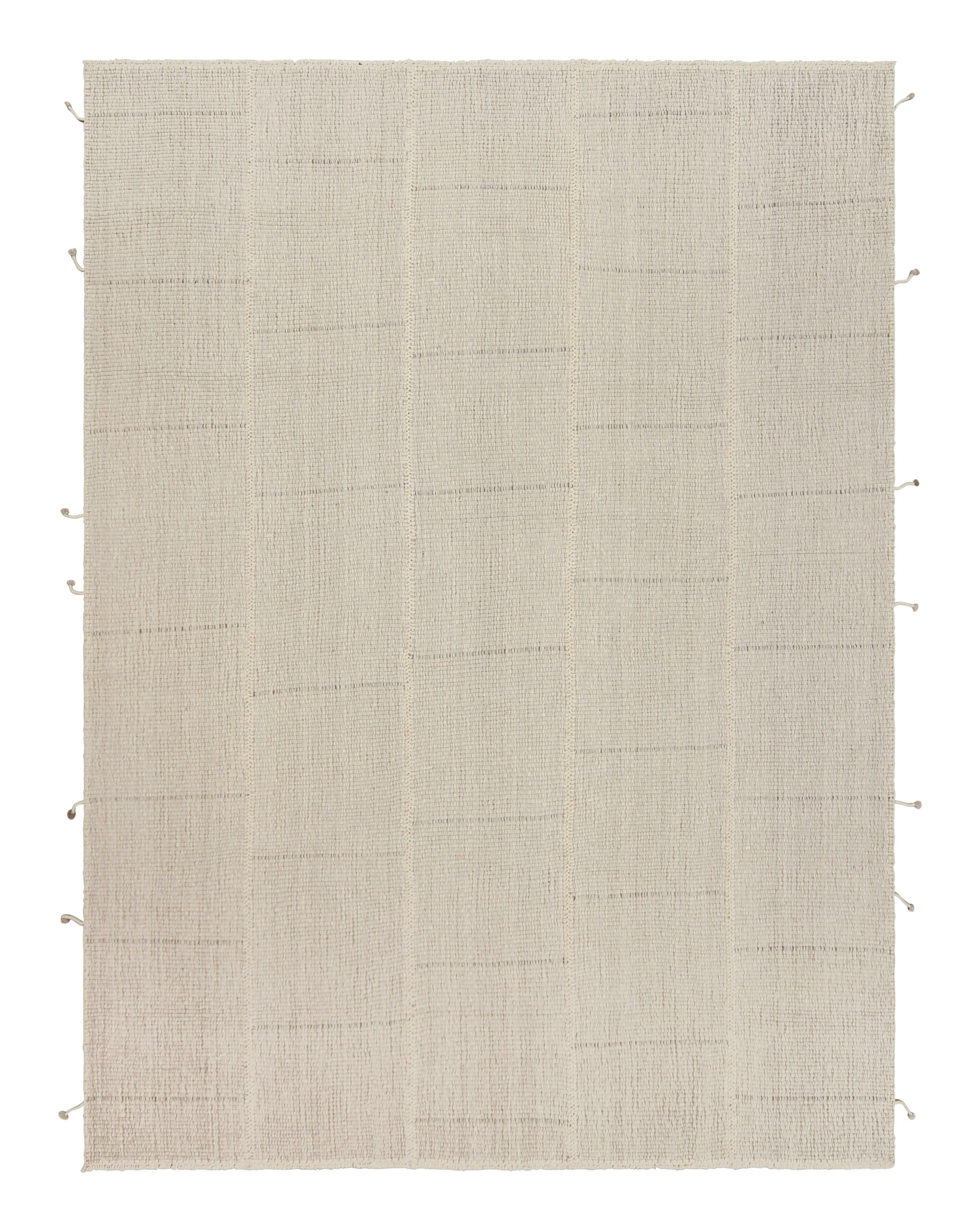 Rug & Kilim’s Contemporary Kilim with Textural Beige-Brown and White Stripes
