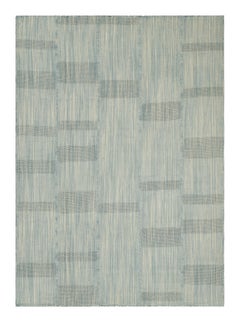 Rug & Kilim’s Contemporary Kilim in Textural Blue and Cream White Stripes