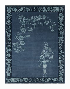 Rug & Kilim’s Chinese Art Deco Style Rug in Blue with Floral Patterns
