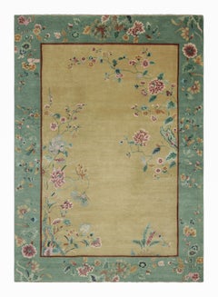 Alfombra china de estilo Art Déco Rug & Kilim, dorada y verde con motivos florales