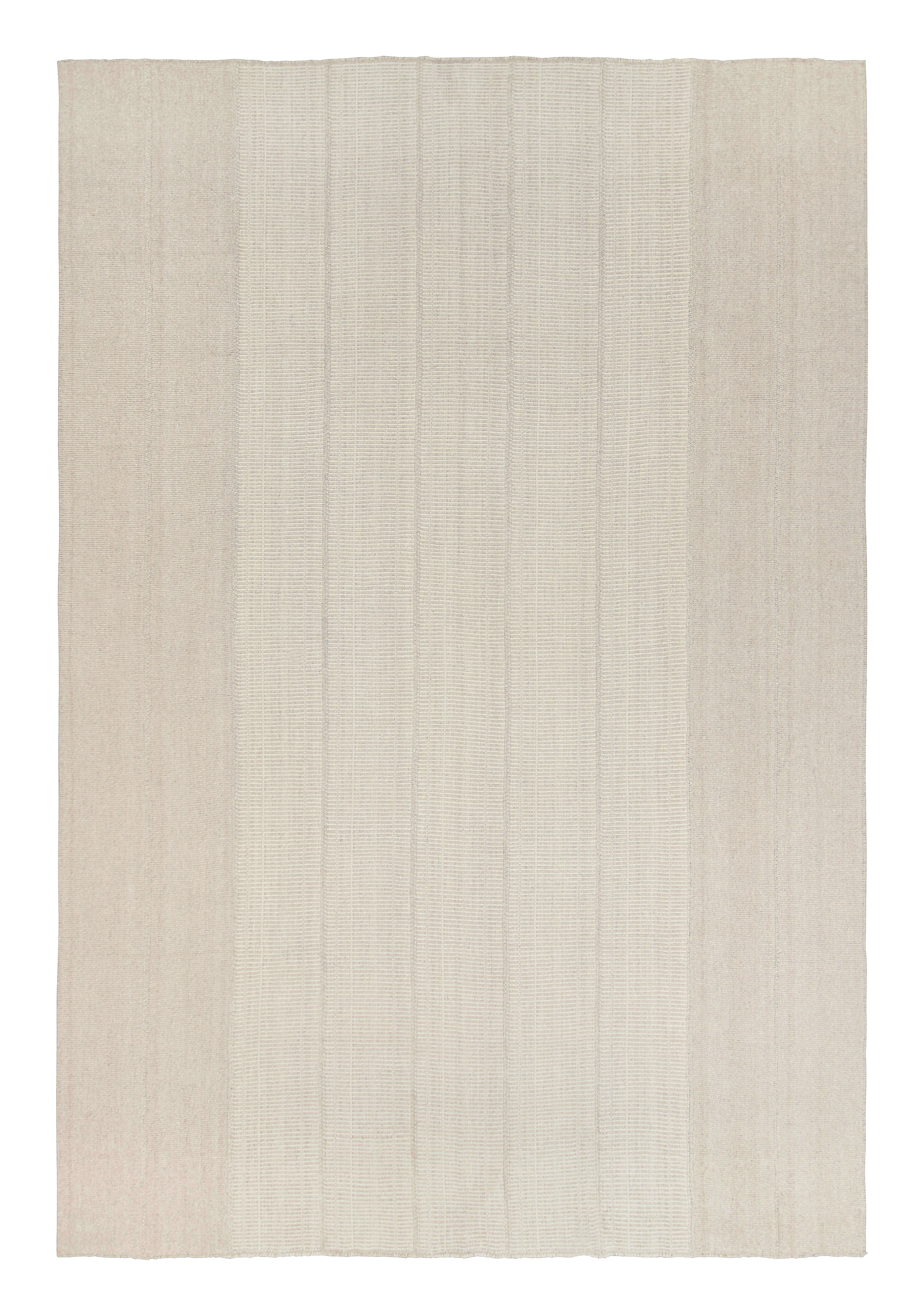 Rug & Kilim’s Oversized Contemporary Kilim with Textural Beige and Cream Stripes For Sale