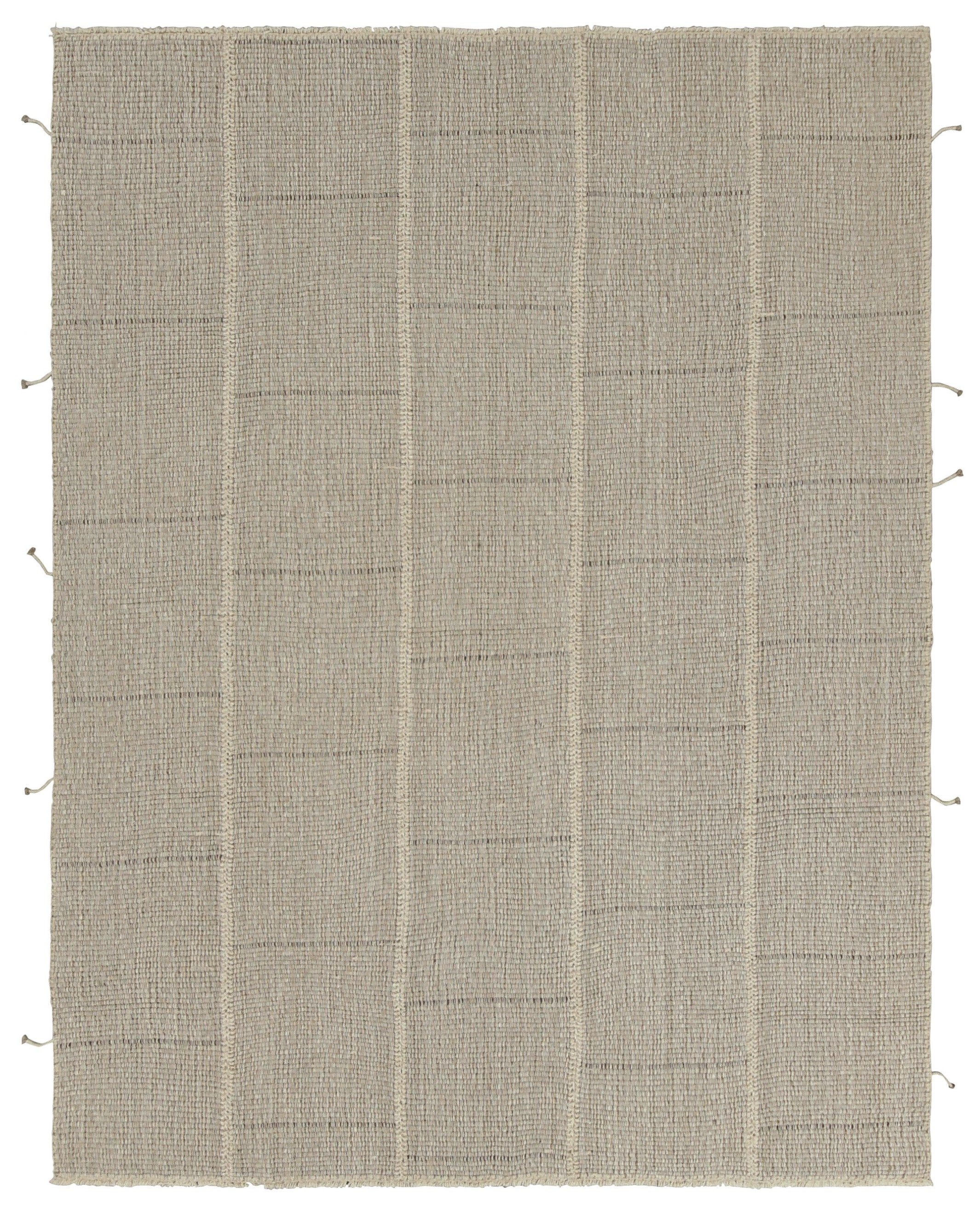 Rug & Kilim's Contemporary Kilim in Textural Beige-Brown Stripes, Cream Accents (Kilim contemporain à rayures texturées beige-brun et touches de crème)