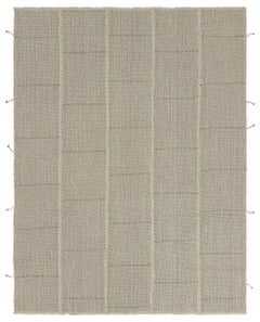Rug & Kilim's Contemporary Kilim in Textural Beige-Brown Stripes, Cream Accents (Kilim contemporain à rayures texturées beige-brun et touches de crème)