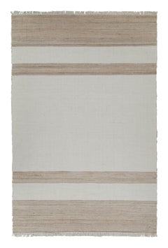 Rug & Kilim's Contemporary Jute Kilim in Weiß und Beige-Braun gestreift