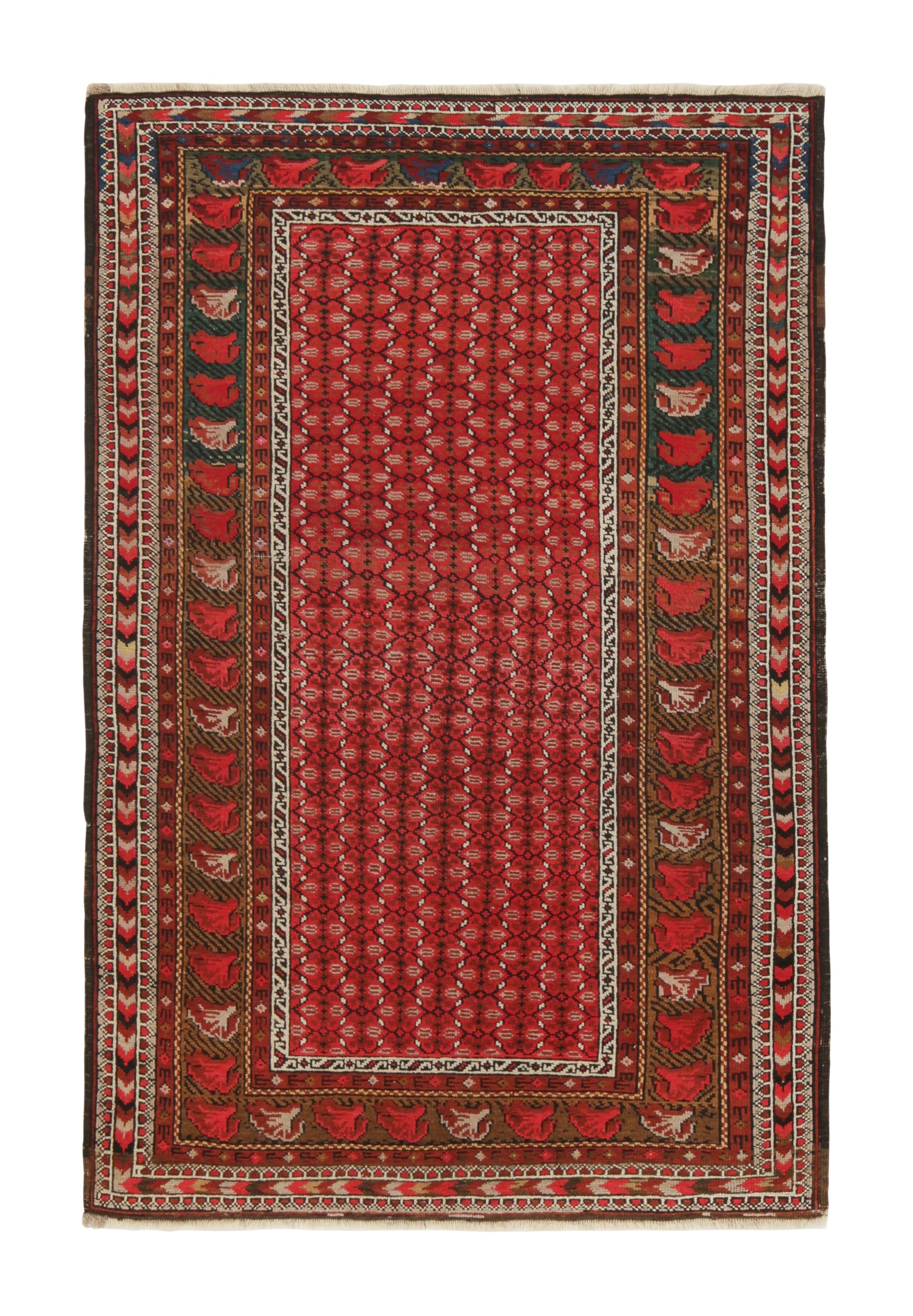 Antiker Karabagh Wollteppich mit roten und braunen Blumen im Angebot