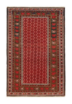 Antiker Karabagh Wollteppich mit roten und braunen Blumen