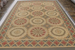 Vintage French Aubusson Rug in Beige with Geometric Medallions - Rug & Kilim