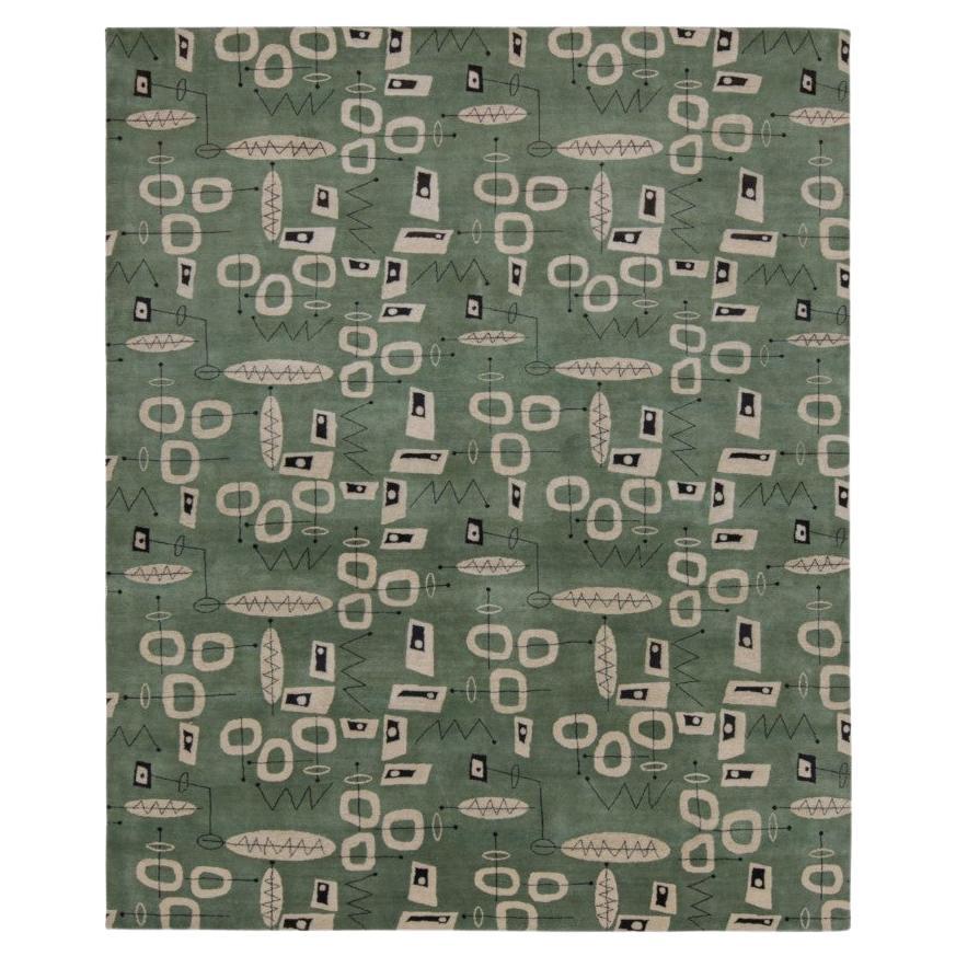 Rug & Kilim - Tappeto in stile Mid-Century Modern in verde con motivi geometrici in vendita