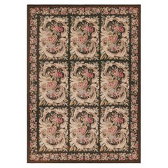 Rug & Kilim's French Needlepoint Rug in Rich Brown With All-Over Floral Patterns (Tapis à l'aiguille français en brun riche avec des motifs floraux)