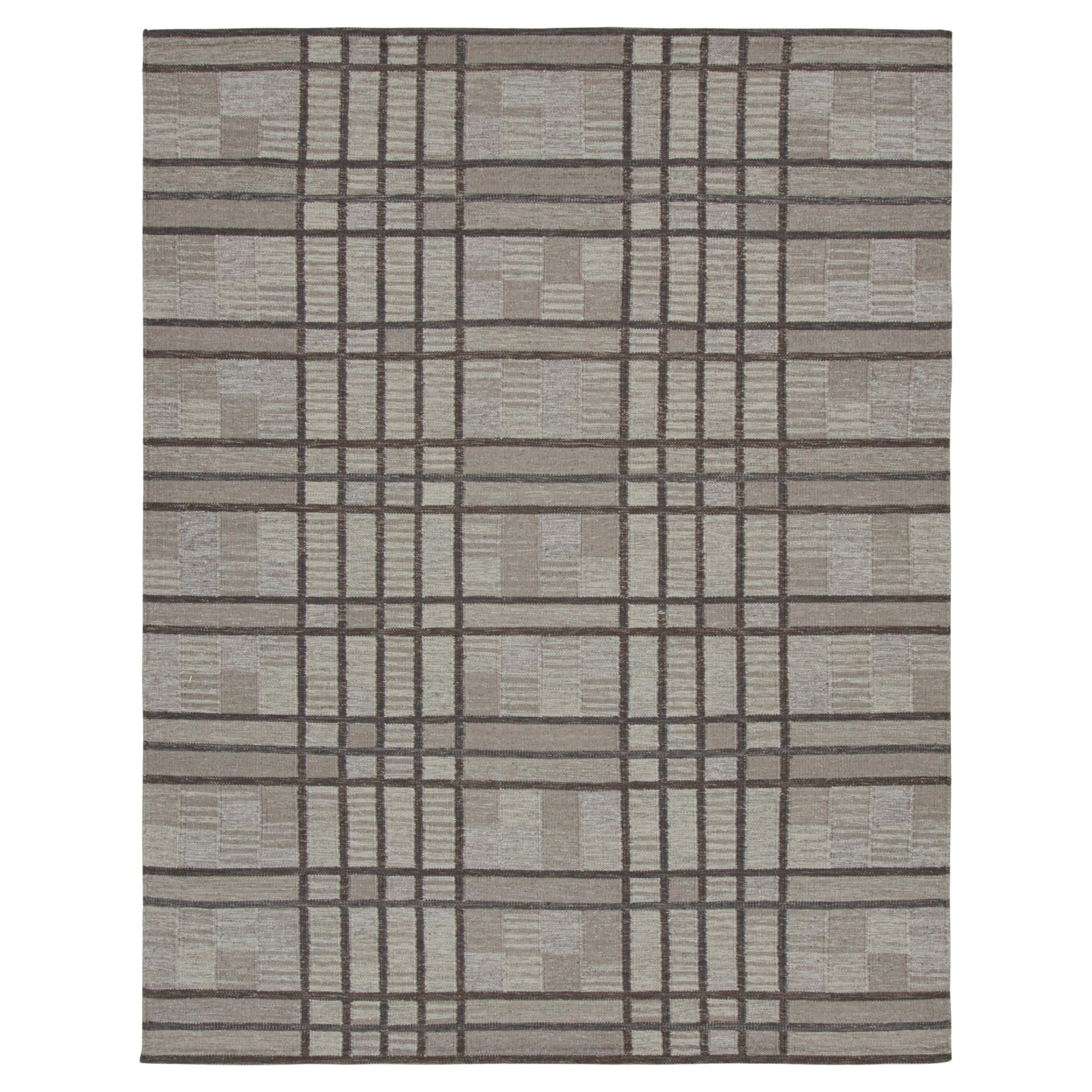 Rug & Kilim’s Scandinavian Style Rug with Geometric Patterns in Tones of Brown