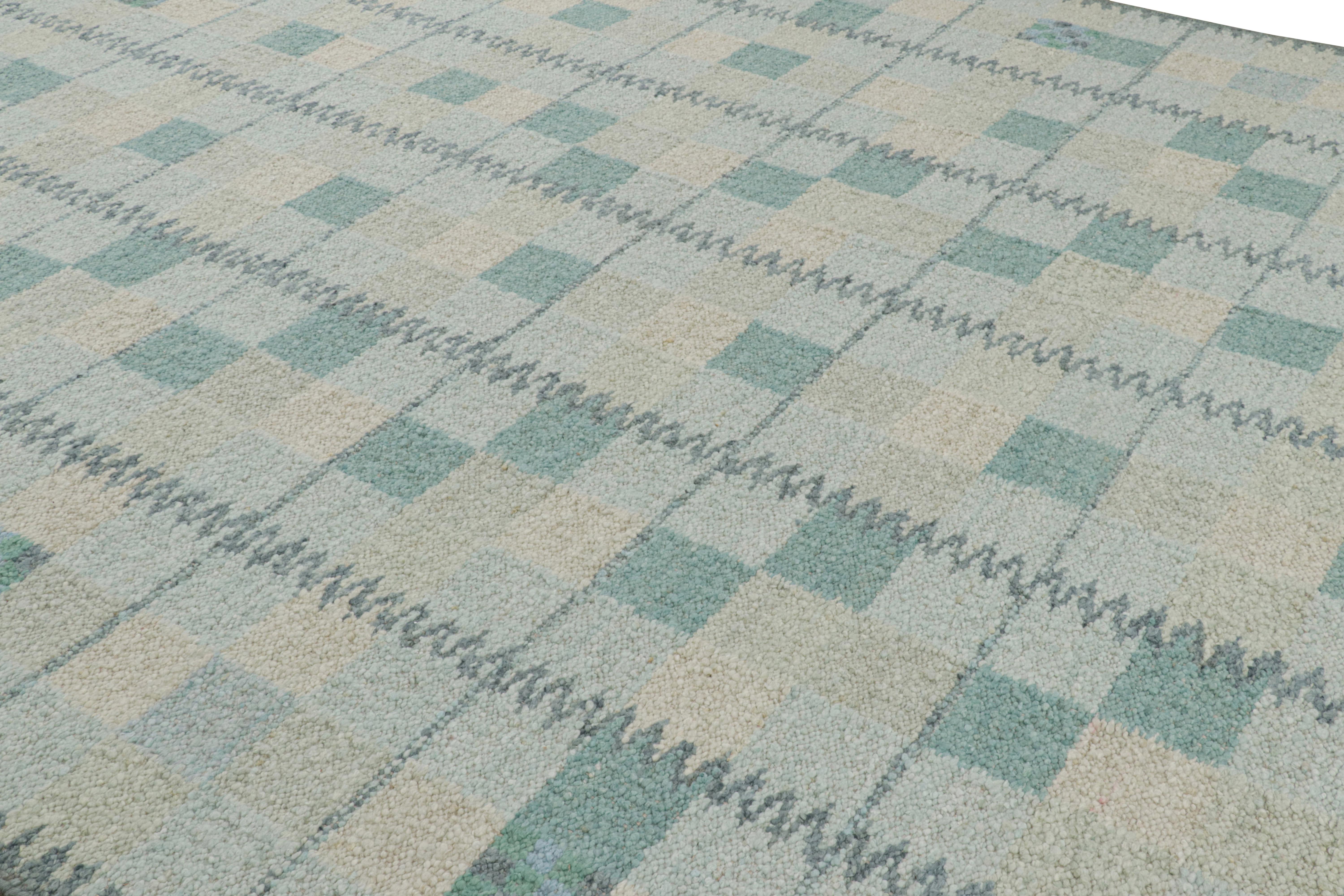 Dieser 10x14 große, handgewebte Wollteppich im schwedischen Stil stammt aus der originellen 
