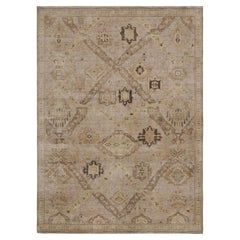 Rug & Kilim’s Soumak Dragon Style Rug with Beige-Brown Geometric Patterns
