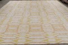 Rug & Kilim’s Modern Square Kilim with Beige, Gold, and White Ikats Pattern