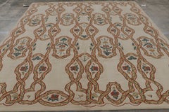 Rug & Kilim’s Tudor Style Rug in Beige-Cream with Geometric and Floral Patterns