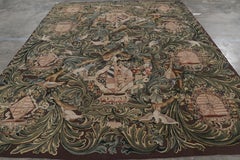 Rug & Kilim’s Armorial Tudor Style Rug in Black, with Beige, Blue and Gold Tones