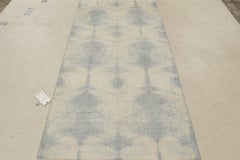 Rug & Kilim's Contemporary Geometric Ivory Blue Wool and Silk Runner