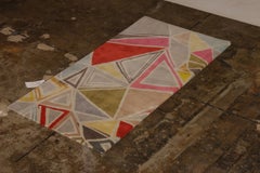 Rug & Kilim’s Mid-Century Modern Rug Geometric Gray Red Wool Custom Runner