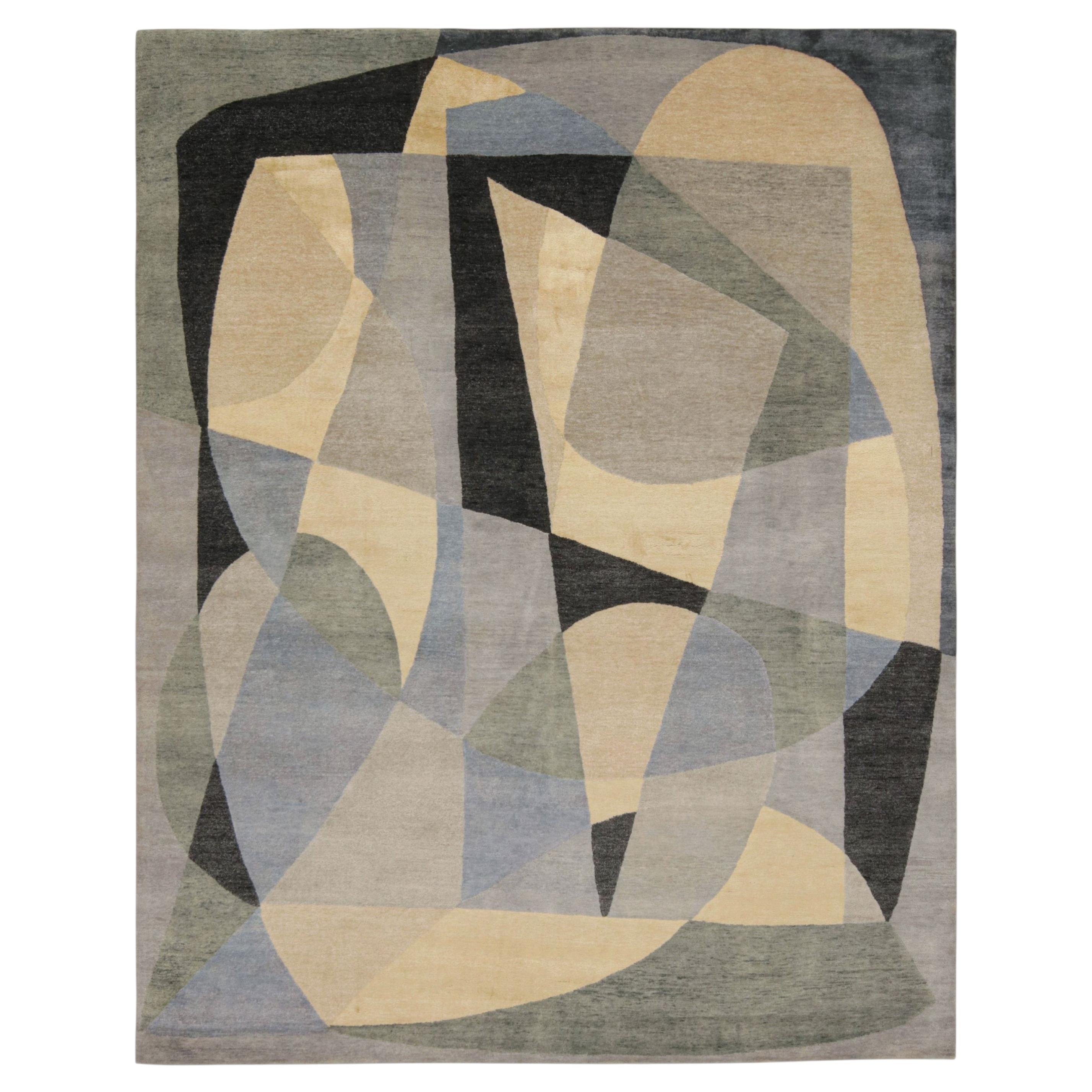 Rug & Kilim’s Mid-Century Modern Style Rug with Gray & Green Geometric Patterns
