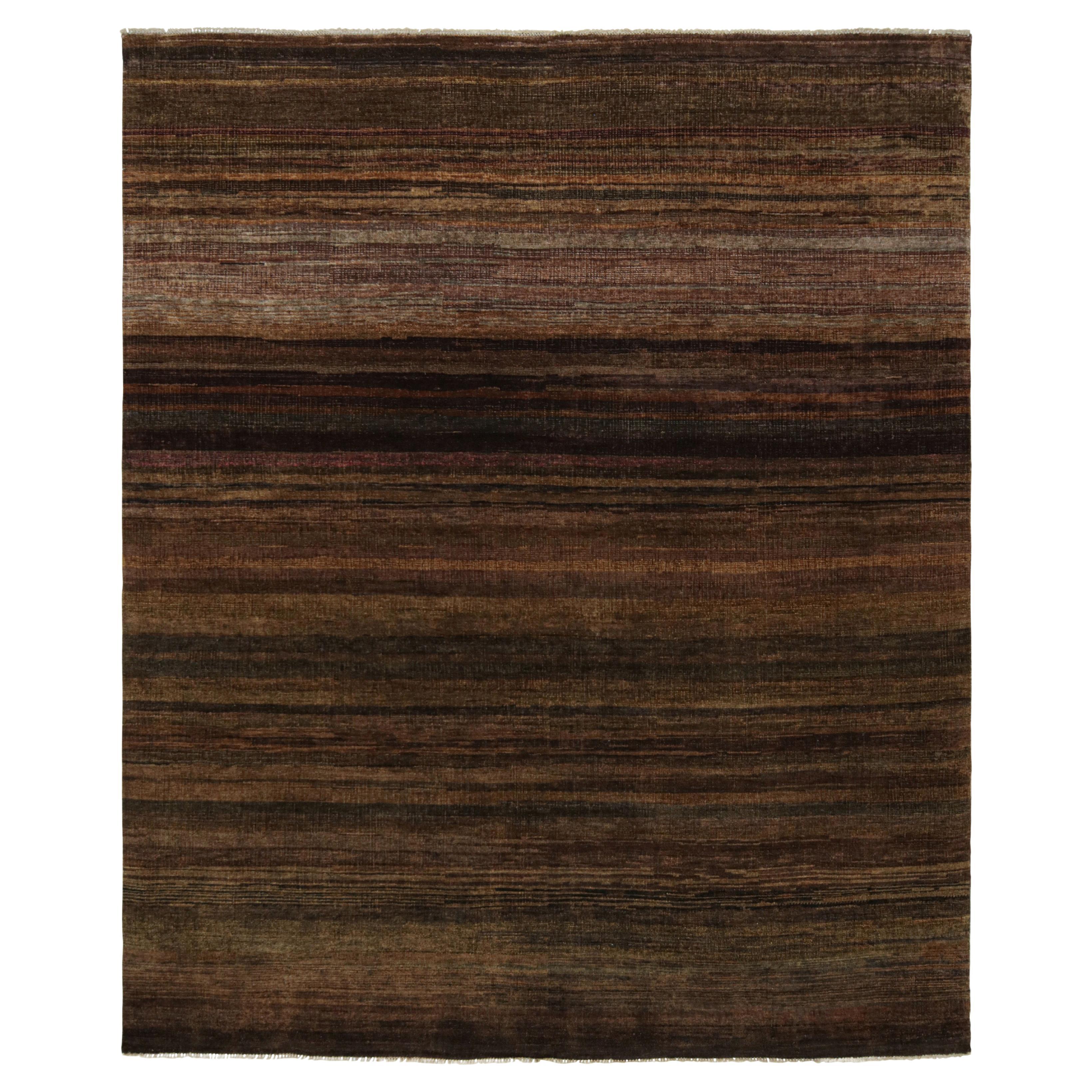 Rug & Kilim's Modern Textural Rug in Brown, Umber And Purple Stripes and Striae